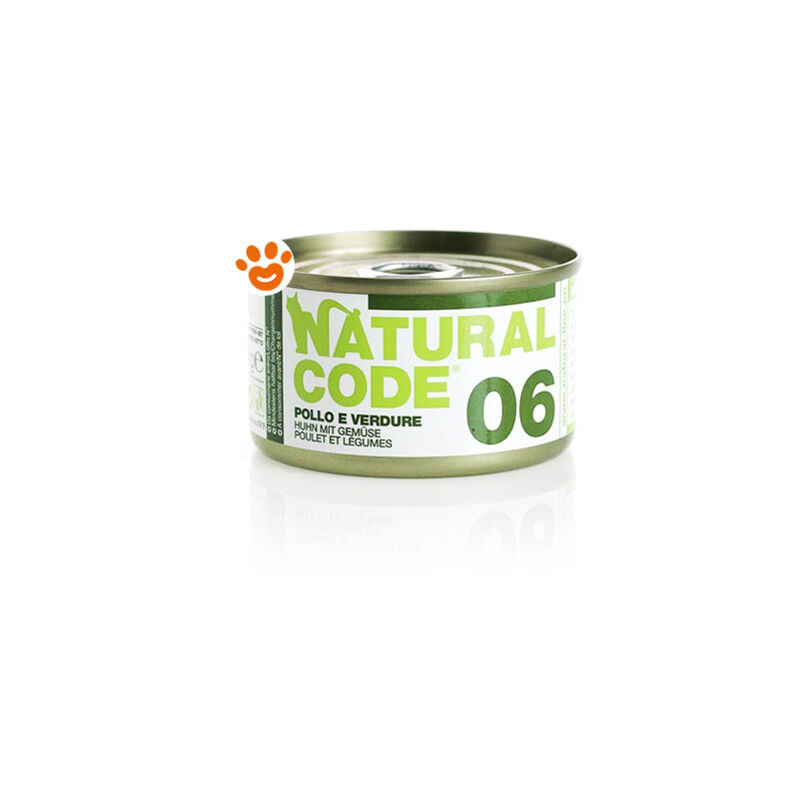foto del prodotto natural code 6 cat adult al pollo e verdure natural code 6 cat adult al pollo e verdure lattina da 85 gr