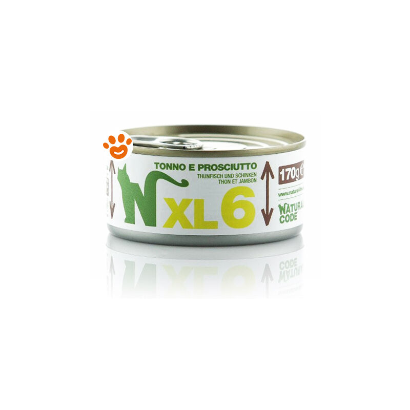 foto del prodotto natural code 6 cat adult xl tonno e prosciutto 6 cat adult xl tonno e prosciutto lattina da 170 gr