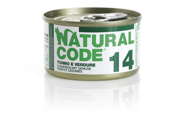 foto del prodotto natural code acqua di cottura 85 gr 14 tonno e verdure confezione da 24 pezzi cibo umido per gatti 1 ordine scegli lo sconto bzr5 bzr20 200 punti fedelt 