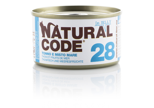 foto del prodotto natural code acqua di cottura in jelly 85 gr 28 tonno e misto mare confezione da 24 pezzi cibo umido per gatti 1 ordine scegli lo sconto bzr5 bzr20 200 punti fedelt 