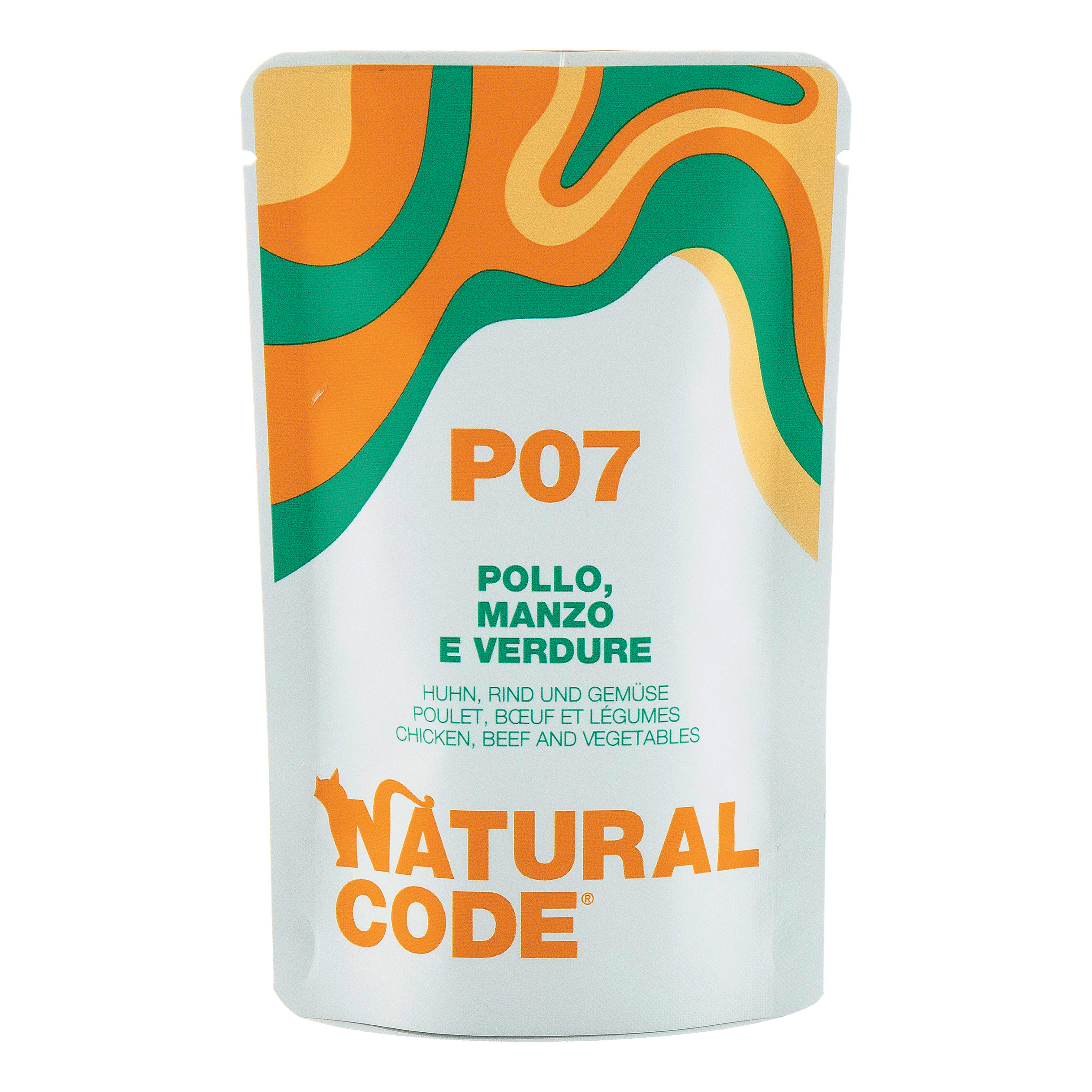 foto del prodotto natural code gatto busta p07 adulto pollo, manzo amp verdure 70 gr