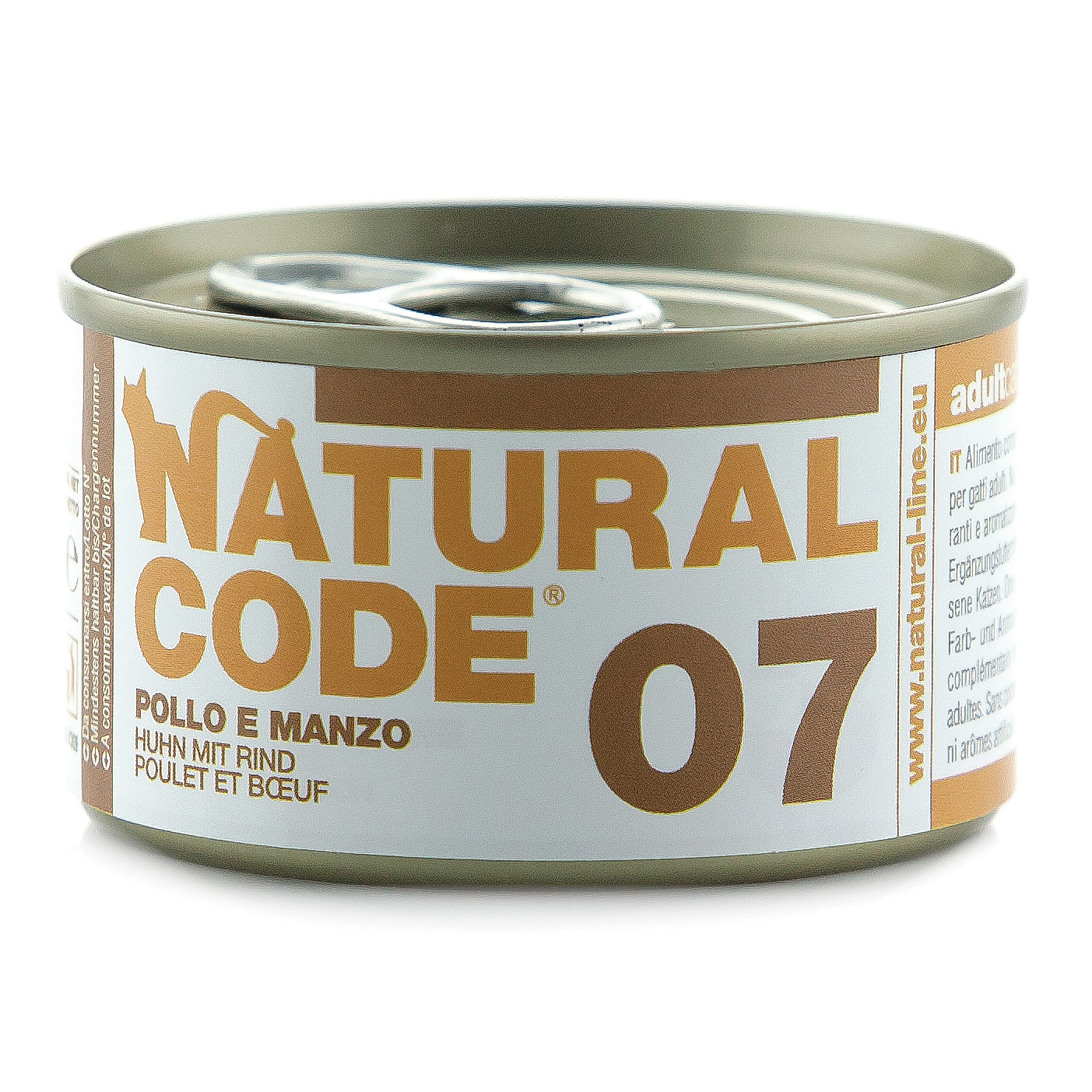 foto del prodotto natural code gatto lattina 07 adulto pollo amp manzo 85 gr