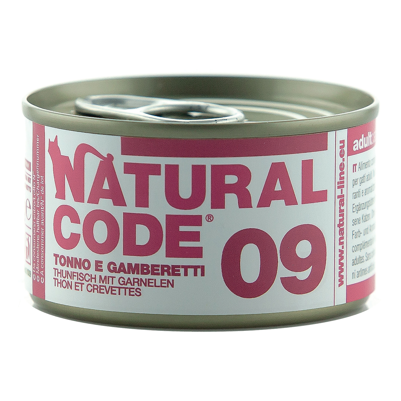 foto del prodotto natural code gatto lattina 09 adulto tonno amp gamberetti 85 gr