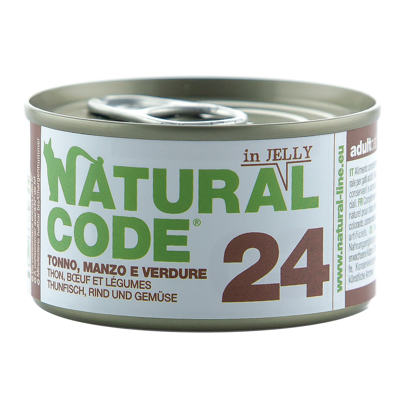 foto del prodotto natural code gatto lattina 24 adulto tonno, manzo amp verdure 85 gr