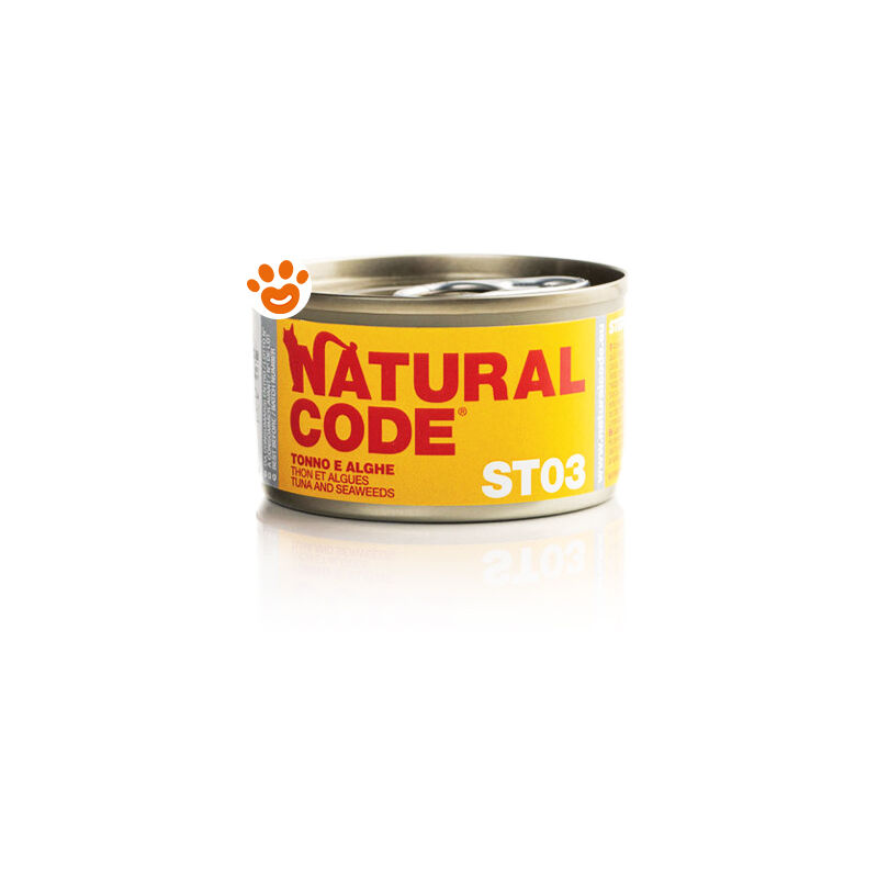 foto del prodotto natural code st03 cat adult sterilizzato al tonno e alghe st03 cat adult sterilizzato al tonno e alghe lattina da 85 gr
