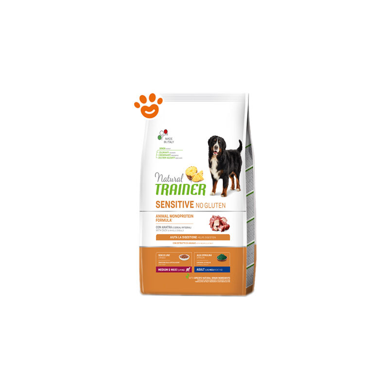 foto del prodotto natural dog sensitive no gluten adult medium maxi anatra natural dog sensitive no gluten adult medium maxi anatra sacco da 3 kg trainer