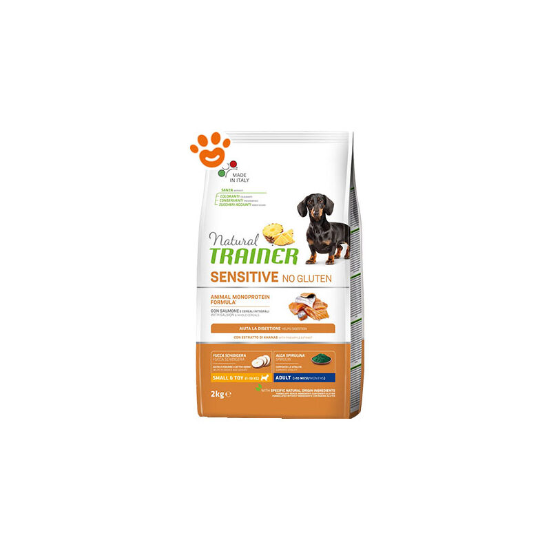 foto del prodotto natural dog sensitive no gluten adult small &amp; toy salmone natural dog sensitive no gluten adult small &amp; toy salmone - sacco da 2 kg - trainer