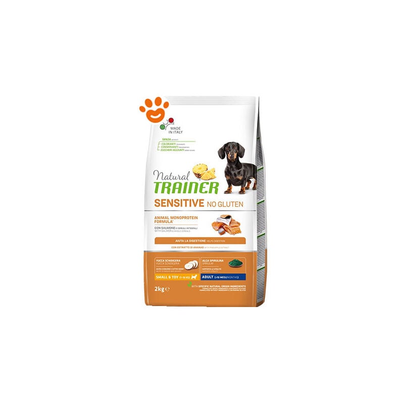foto del prodotto natural dog sensitive no gluten adult small toy salmone natural dog sensitive no gluten adult small toy salmone sacco da 2 kg trainer