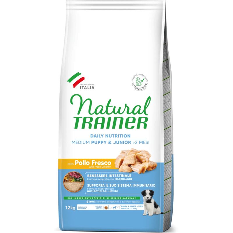 foto del prodotto natural per cane puppy junior medium con pollo da 12 kg trainer
