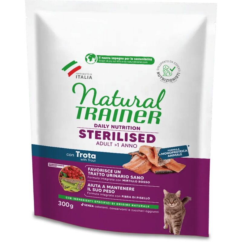 foto del prodotto natural per gatto adult sterilised con trota da 300 gr trainer