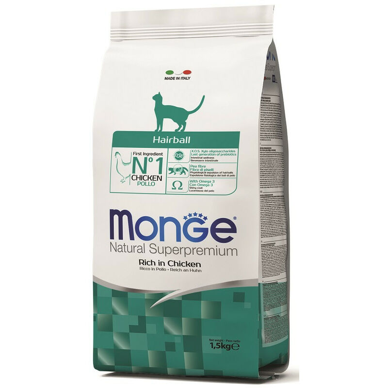 foto del prodotto natural superpremium hairball per gatto ricco di pollo da monge