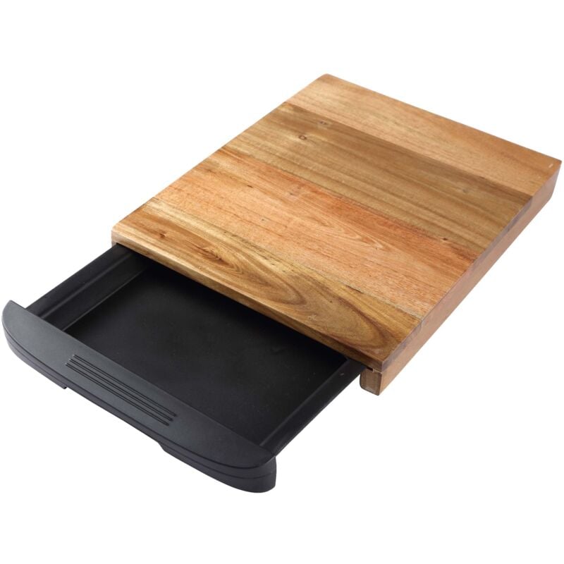 foto del prodotto natural tagliere da cucina fabbricato in legno d acacia con cassetti estraibili raccoglibriciole aiuto pratico per cucinare pulizia e conservazione