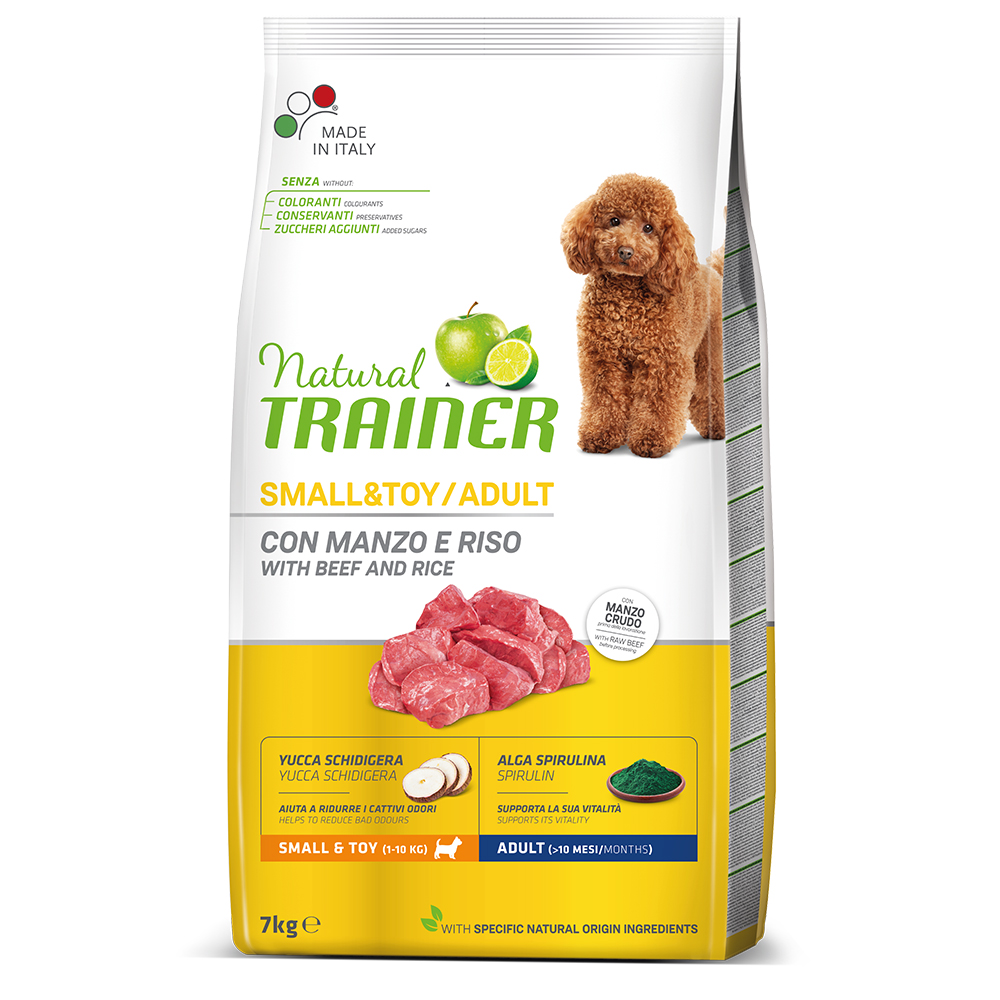 foto del prodotto natural trainer adult small toy con manzo crocchette cane 7 kg