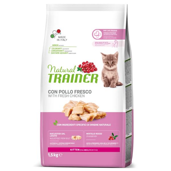 foto del prodotto natural trainer kitten con pollo fresco 1,5 kg croccantini per gatti 1 ordine scegli lo sconto bzr5 bzr20 200 punti fedelt 