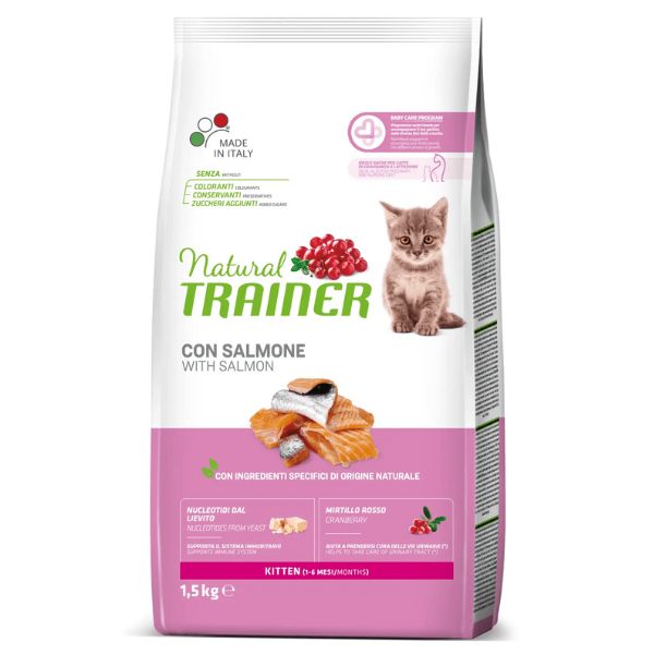 foto del prodotto natural trainer kitten con salmone 1,5 kg croccantini per gatti 1 ordine scegli lo sconto bzr5 bzr20 200 punti fedelt 