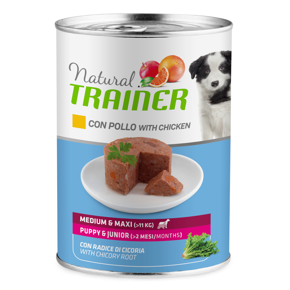 foto del prodotto natural trainer puppy junior medium maxi con pollo 400 g