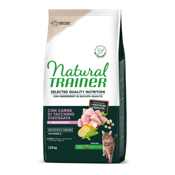 foto del prodotto natural trainer selected quality adult cat sterilised grain free tacchino 1,25 kg 1 ordine scegli lo sconto bzr5 bzr20 200 punti fedelt 