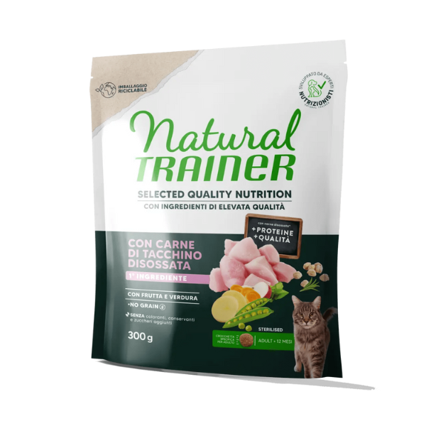 foto del prodotto natural trainer selected quality adult cat sterilised grain free tacchino 300 gr 1 ordine scegli lo sconto bzr5 bzr20 200 punti fedelt 