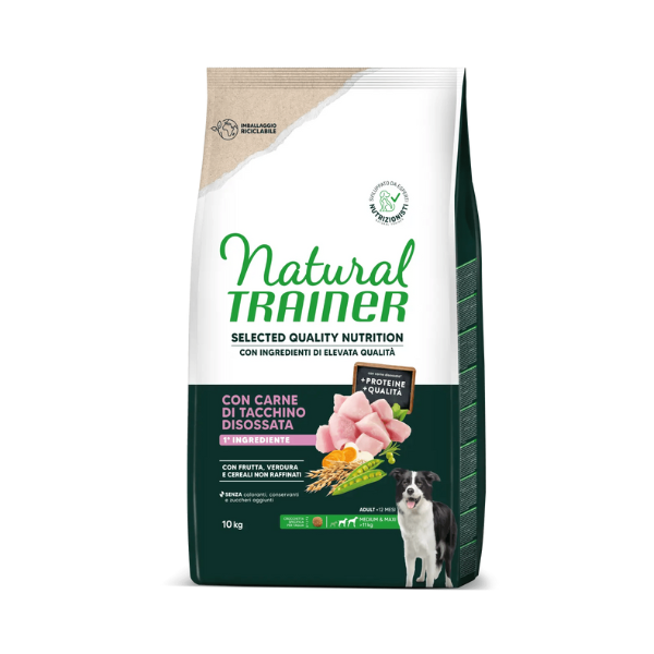 foto del prodotto natural trainer selected quality adult medium e maxi con tacchino 10 kg croccantini per cani 1 ordine scegli lo sconto bzr5 bzr20 200 punti fedelt 