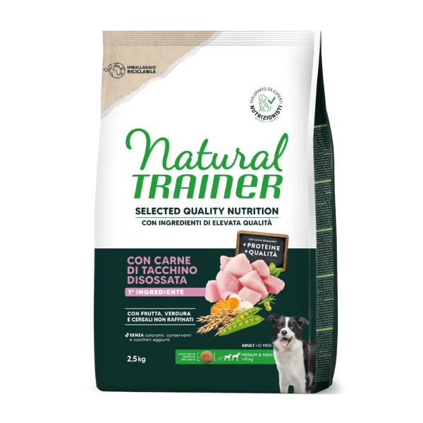 foto del prodotto natural trainer selected quality adult medium e maxi con tacchino 2,5 kg croccantini per cani 1 ordine scegli lo sconto bzr5 bzr20 200 punti fedelt 