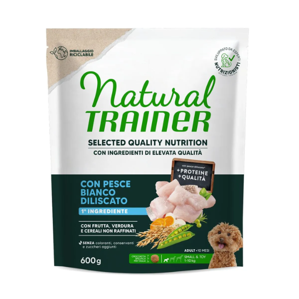 foto del prodotto natural trainer selected quality adult mini con pesce bianco 600 gr croccantini per cani 1 ordine scegli lo sconto bzr5 bzr20 200 punti fedelt 