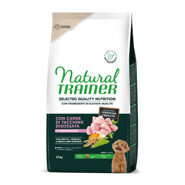 foto del prodotto natural trainer selected quality adult mini con tacchino 1.5 kg croccantini per cani 1 ordine scegli lo sconto bzr5 bzr20 200 punti fedelt 