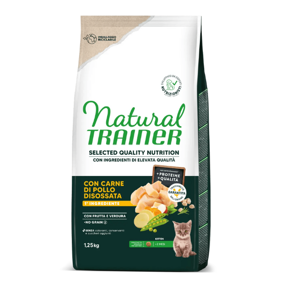 foto del prodotto natural trainer selected quality kitten grain free pollo 1,25 kg 1 ordine scegli lo sconto bzr5 bzr20 200 punti fedelt 
