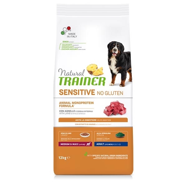 foto del prodotto natural trainer sensitive no gluten medium maxi adult con agnello 12 kg crocchette monoproteiche cane 1 ordine scegli lo sconto bzr5 bzr20 200 punti fedelt 