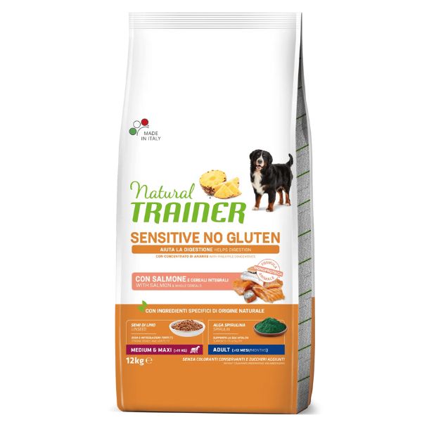 foto del prodotto natural trainer sensitive no gluten medium maxi adult con salmone 12 kg crocchette monoproteiche cane 1 ordine scegli lo sconto bzr5 bzr20 200 punti fedelt 