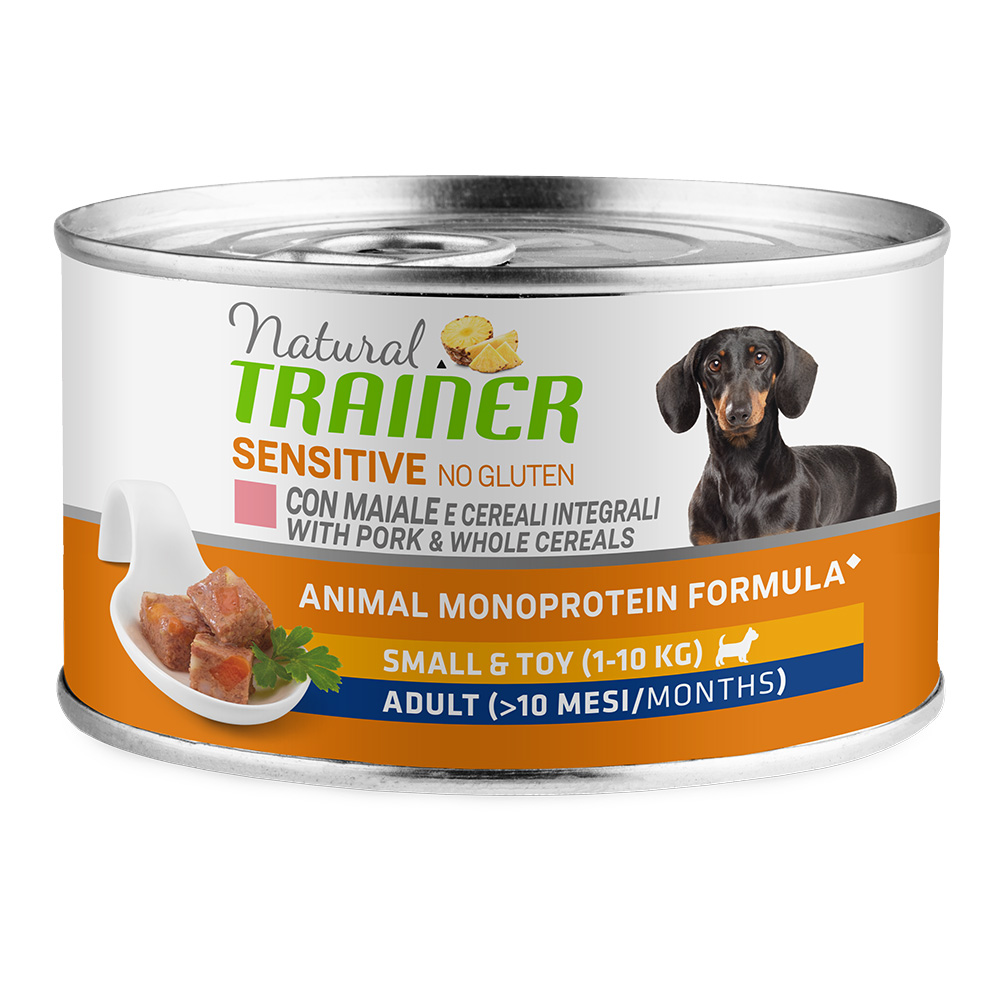 foto del prodotto natural trainer sensitive no gluten small toy adult 1 x 150 g con maiale cereali integrali