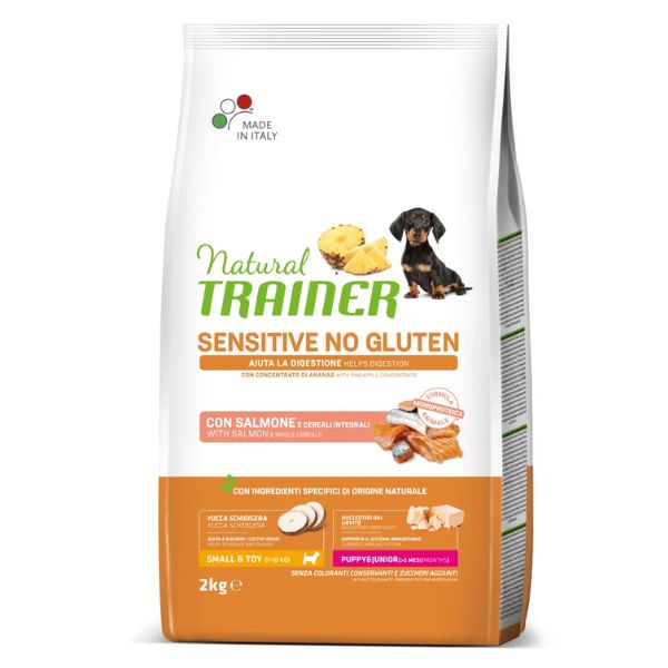 foto del prodotto natural trainer sensitive no gluten small toy puppy e junior con salmone - 2 kg - croccantini per cani - 1 ordine scegli lo sconto bzr5 bzr20 200 punti fedeltà