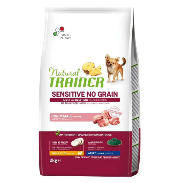 foto del prodotto natural trainer sensitive no grain small toy al maiale e patate 2 kg 1 ordine scegli lo sconto bzr5 bzr20 200 punti fedelt 