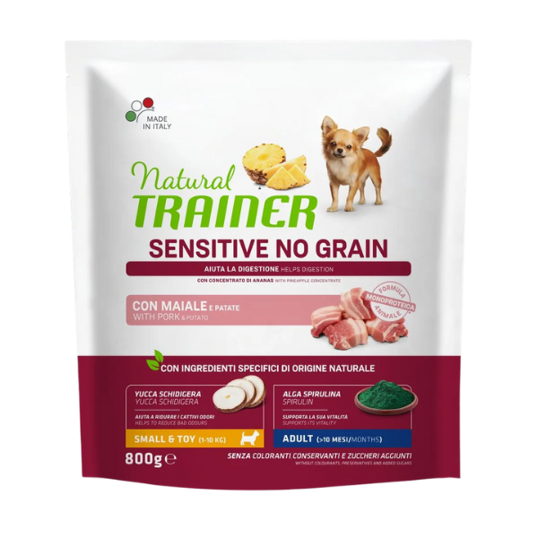 foto del prodotto natural trainer sensitive no grain small toy al maiale e patate 800 gr 1 ordine scegli lo sconto bzr5 bzr20 200 punti fedelt 
