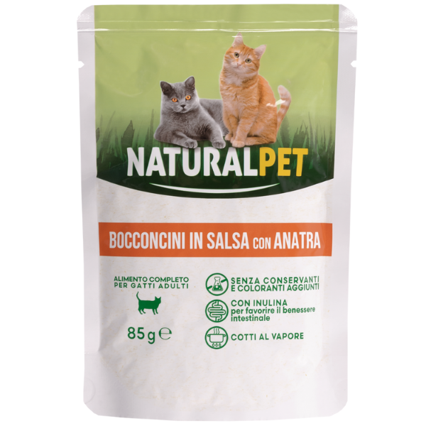foto del prodotto naturalpet cat adult bocconcini in salsa 85 gr anatra confezione da 6 pezzi 1 ordine scegli lo sconto bzr5 bzr20 200 punti fedelt 