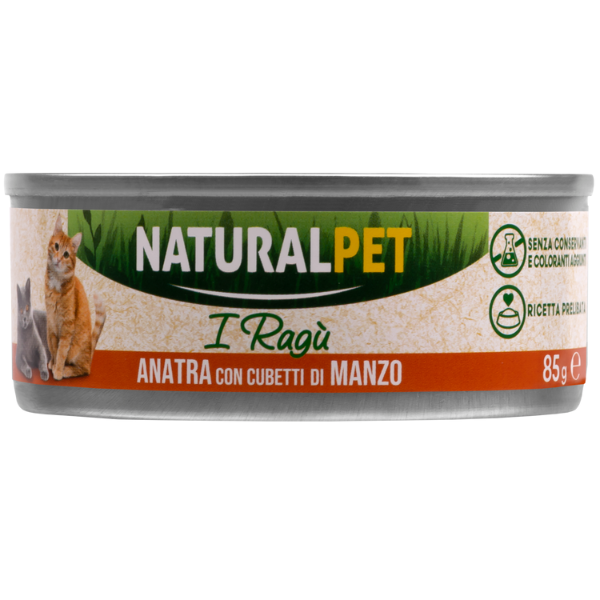 foto del prodotto naturalpet cat adult deliziosi rag di carne 85 gr anatra con cubetti di manzo confezione da 6 pezzi 1 ordine scegli lo sconto bzr5 bzr20 200 punti fedelt 