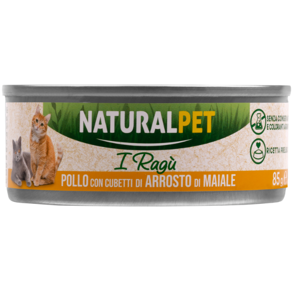 foto del prodotto naturalpet cat adult deliziosi rag di carne 85 gr pollo con cubetti di arrosto di maiale confezione da 6 pezzi 1 ordine scegli lo sconto bzr5 bzr20 200 punti fedelt 