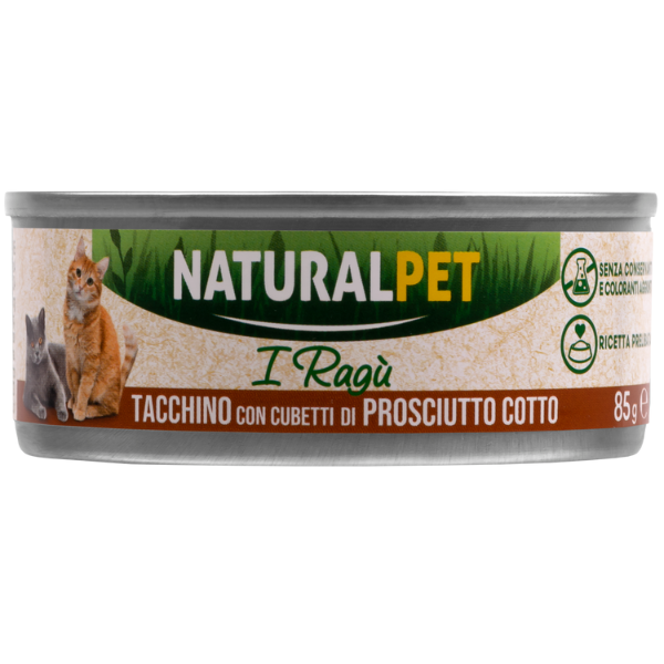 foto del prodotto naturalpet cat adult deliziosi rag di carne 85 gr tacchino con cubetti di prosciutto cotto confezione da 6 pezzi 1 ordine scegli lo sconto bzr5 bzr20 200 punti fedelt 