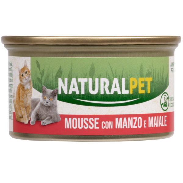 foto del prodotto naturalpet cat adult mousse 85 gr manzo e maiale 85 gr confezione da 6 pezzi 1 ordine scegli lo sconto bzr5 bzr20 200 punti fedelt 