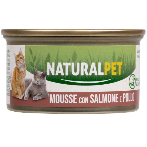 foto del prodotto naturalpet cat adult mousse 85 gr salmone e pollo 85 gr confezione da 6 pezzi 1 ordine scegli lo sconto bzr5 bzr20 200 punti fedelt 