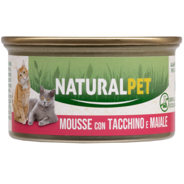 foto del prodotto naturalpet cat adult mousse 85 gr tacchino e maiale 85 gr confezione da 6 pezzi 1 ordine scegli lo sconto bzr5 bzr20 200 punti fedelt 