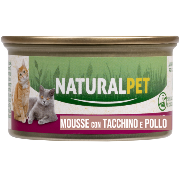 foto del prodotto naturalpet cat adult mousse 85 gr tacchino e pollo 85 gr confezione da 6 pezzi 1 ordine scegli lo sconto bzr5 bzr20 200 punti fedelt 