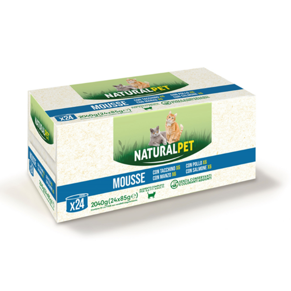 foto del prodotto naturalpet cat adult mousse mix multipack 24x85 gr 1 confezione multigusto 1 ordine scegli lo sconto bzr5 bzr20 200 punti fedelt 
