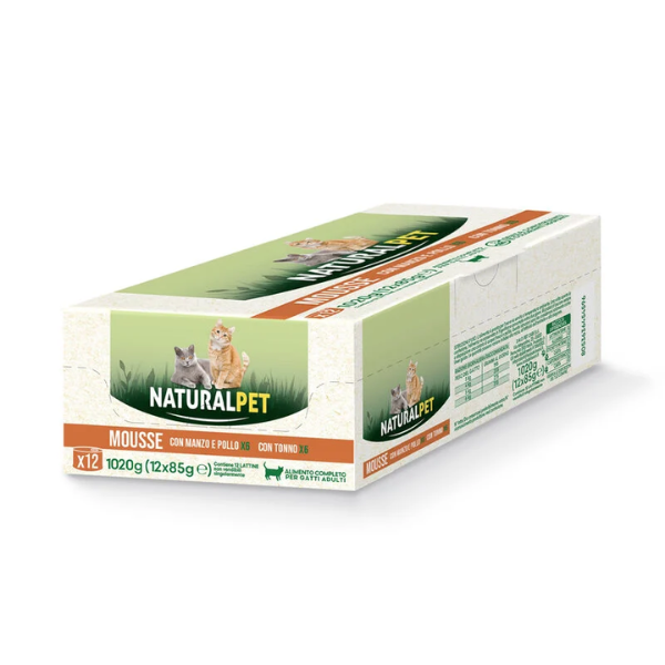 foto del prodotto naturalpet cat adult mousse multipack 12x85 gr manzo e pollo tonno 1 ordine scegli lo sconto bzr5 bzr20 200 punti fedelt 