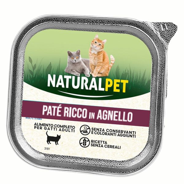 foto del prodotto naturalpet cat adult patè grain free 100 gr - agnello - 1 ordine scegli lo sconto bzr5 bzr20 200 punti fedeltà