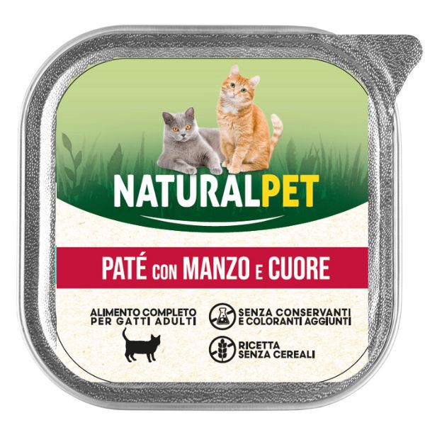 foto del prodotto naturalpet cat adult patè grain free 100 gr - manzo e cuore - 1 ordine scegli lo sconto bzr5 bzr20 200 punti fedeltà