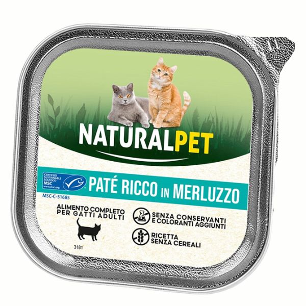 foto del prodotto naturalpet cat adult pat grain free 100 gr merluzzo confezione da 6 pezzi 1 ordine scegli lo sconto bzr5 bzr20 200 punti fedelt 