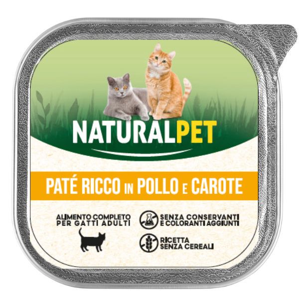 foto del prodotto naturalpet cat adult pat grain free 100 gr pollo e carote confezione da 6 pezzi 1 ordine scegli lo sconto bzr5 bzr20 200 punti fedelt 