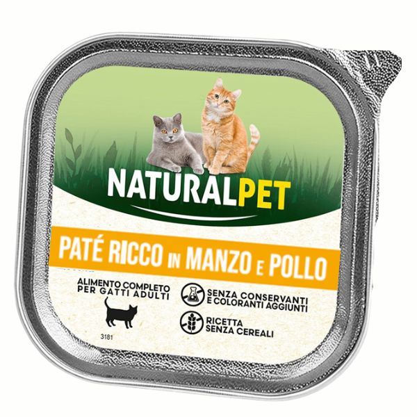 foto del prodotto naturalpet cat adult pat grain free 100 gr pollo e manzo confezione da 6 pezzi 1 ordine scegli lo sconto bzr5 bzr20 200 punti fedelt 