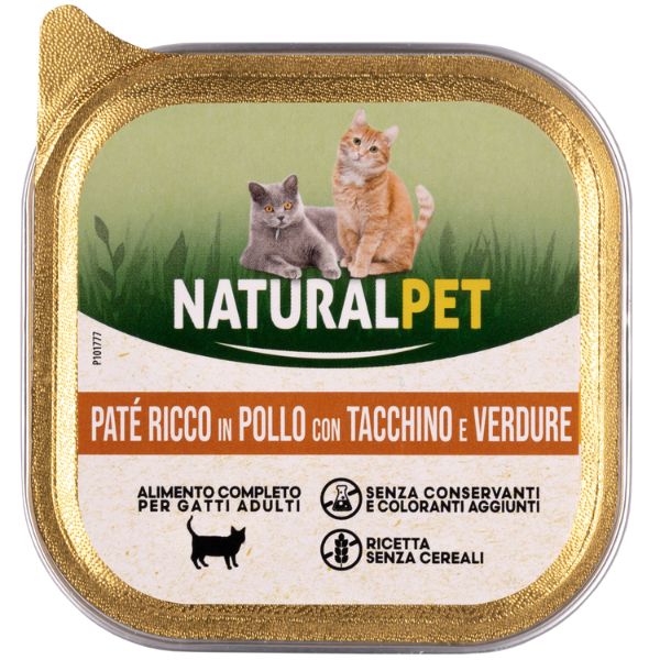foto del prodotto naturalpet cat adult pat grain free 100 gr pollo e tacchino confezione da 6 pezzi 1 ordine scegli lo sconto bzr5 bzr20 200 punti fedelt 