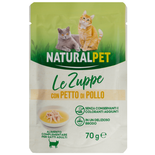 foto del prodotto naturalpet cat adult zuppa in brodo 70 gr petto di pollo confezione da 6 pezzi 1 ordine scegli lo sconto bzr5 bzr20 200 punti fedelt 
